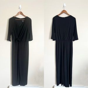 💜 5/$35 MSK Gathered Center 3/4 Sleeve Jumpsuit Black Size L